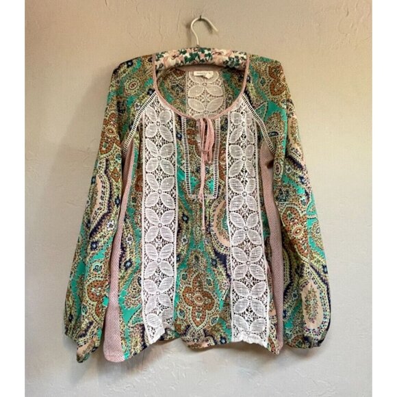Meadow Rue Tops - Anthropologie Meadow Rue Small Paisley Crochet Lace Peasant Top Blouse Green